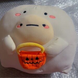 MIMI & COCO Cream Plush Ghost with Orange Pumpkin Bucket and Pink Cheeks